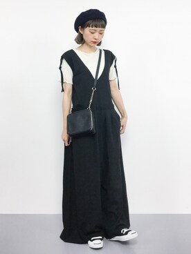 「merlot plus（メルロープリュス）のアイテム（オールインワン・サロペット）」を使った、チョコビさん（レディース・154cm）の夏コーディネート