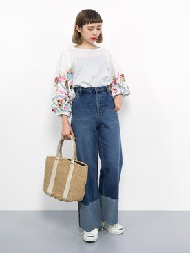 「ロールアップ」｜「アイテム（その他トップス）」を使った、チョコビさん（レディース・154cm）の夏コーディネート