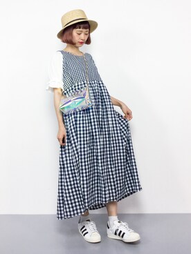 ギンガムピッチ違いノースリワンピースを使ったショップスタッフのコーディネート一覧 Wear