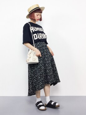 「麦わら帽子」｜「アイテム（スウェット）」を使った、チョコビさん（レディース・154cm）の夏コーディネート