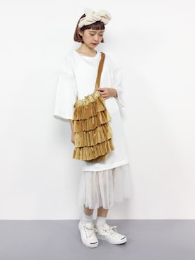 「フリルトート」｜「アイテム（ワンピース/ドレス）」を使った、チョコビさん（レディース・154cm）の夏コーディネート