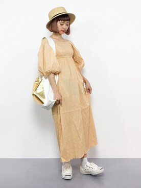 「麦わら帽子」｜「アイテム（メッセンジャーバッグ）」を使った、チョコビさん（レディース・154cm）の夏コーディネート