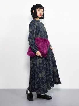 「ファークラッチ」｜「アイテム（ワンピース/ドレス）」を使った、チョコビさん（レディース・154cm）の秋コーディネート