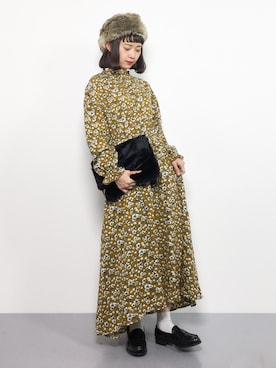 「ファークラッチ」｜「アイテム（ワンピース/ドレス）」を使った、チョコビさん（レディース・154cm）の秋コーディネート
