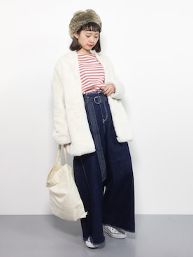 「select MOCA（セレクトモカ）のアイテム（ノーカラージャケット）」を使った、チョコビさん（レディース・154cm）の秋コーディネート