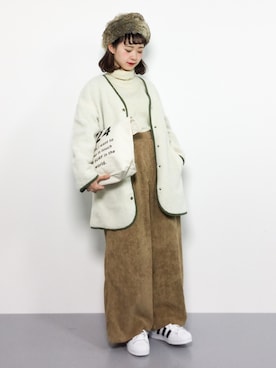 「Green　Parks（グリーンパークス）のアイテム（ノーカラージャケット）」を使った、チョコビさん（レディース・154cm）の冬コーディネート