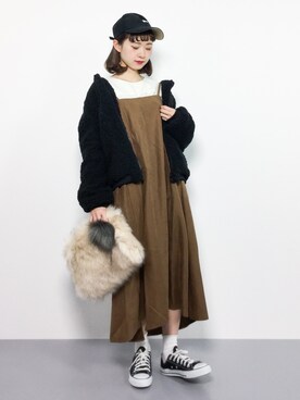 「ちょこびおすすめ」｜「アイテム（ブルゾン）」を使った、チョコビさん（レディース・154cm）の冬コーディネート