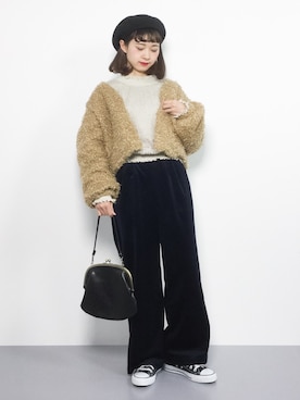 「フリルネック」｜「アイテム（その他アウター）」を使った、チョコビさん（レディース・154cm）の冬コーディネート