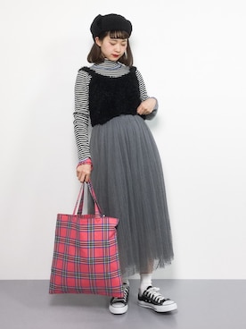 「WC（ダブル シー）のアイテム（トートバッグ）」を使った、チョコビさん（レディース・154cm）の冬コーディネート
