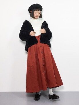 「フリルネック」｜「アイテム（その他アウター）」を使った、チョコビさん（レディース・154cm）の冬コーディネート