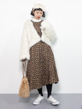 「フリルネック」｜「アイテム（その他アウター）」を使った、チョコビさん（レディース・154cm）の冬コーディネート