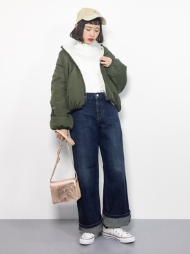 「フリルネック」｜「アイテム（ブルゾン）」を使った、チョコビさん（レディース・154cm）の冬コーディネート