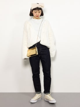 「INGNI（イング）のアイテム（ノーカラージャケット）」を使った、チョコビさん（レディース・154cm）の冬コーディネート