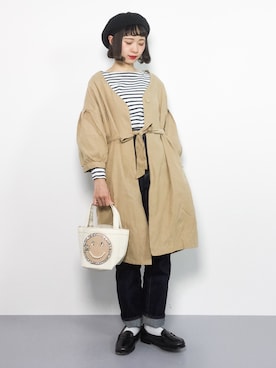 「titivate（ティティベイト）のアイテム（ノーカラージャケット）」を使った、チョコビさん（レディース・154cm）の冬コーディネート