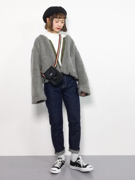 「ちょこびおすすめ」｜「アイテム（ブルゾン）」を使った、チョコビさん（レディース・154cm）の冬コーディネート