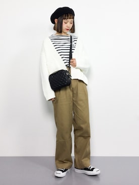「FREAK'S STORE（フリークスストア）の【WEB限定】ビッグシルエット バスクボーダーTEE（Tシャツ/カットソー）」を使った、チョコビさん（レディース・154cm）の冬コーディネート