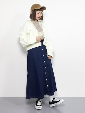 「花柄トップス」｜「アイテム（ジャケット/アウター）」を使った、チョコビさん（レディース・154cm）の冬コーディネート