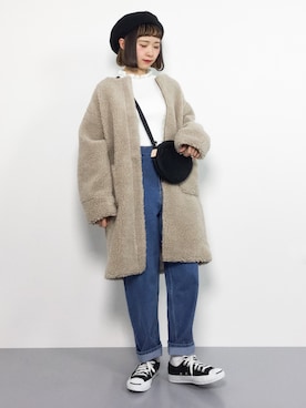 「フリルネック」｜「アイテム（その他アウター）」を使った、チョコビさん（レディース・154cm）の冬コーディネート