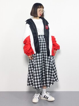 「PUNYUS（プニュズ）のアイテム（ブルゾン）」を使った、チョコビさん（レディース・154cm）の冬コーディネート