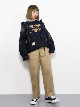 「coca（coca）（コカ）のアイテム（スウェット）」を使った、チョコビさん（レディース・154cm）の春コーディネート