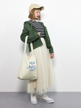 「アイテム（デニムジャケット）」を使った、チョコビさん（レディース・154cm）の春コーディネート