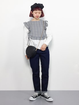 「フリルトップス」｜チョコビさん（レディース・154cm）の春コーディネート
