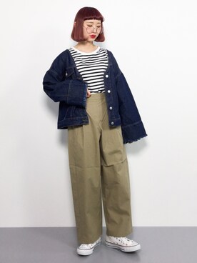 「chambre de charme（シャンブルドゥシャーム）のアイテム（パンツ）」を使った、チョコビさん（レディース・154cm）の春コーディネート