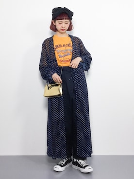 「ドットワンピ」｜「アイテム（シャツワンピース）」を使った、チョコビさん（レディース・154cm）の春コーディネート