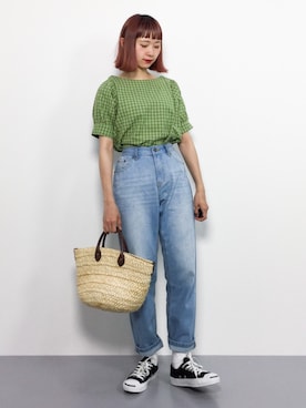 「スモックブラウス」｜チョコビさん（レディース・154cm）の春コーディネート