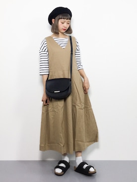 「ちょこび」｜「アイテム（ジャンパースカート）」を使った、チョコビさん（レディース・154cm）の春コーディネート