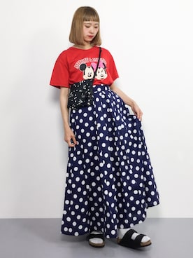 「赤Tシャツ」｜チョコビさん（レディース・154cm）の夏コーディネート