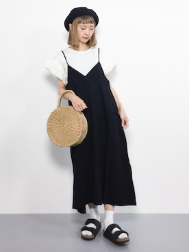 「bulle de savon（ビュルデサボン）のアイテム（ショルダーバッグ）」を使った、チョコビさん（レディース・154cm）の夏コーディネート