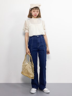 「Casselini（キャセリーニ）のアイテム（かごバッグ）」を使った、チョコビさん（レディース・154cm）の夏コーディネート