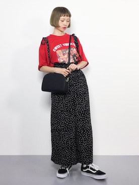 「赤Tシャツ」｜チョコビさん（レディース・154cm）の夏コーディネート
