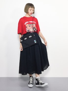 「赤Tシャツ」｜チョコビさん（レディース・154cm）の夏コーディネート
