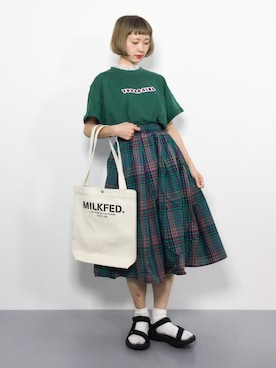 「しまむら（シマムラ）のアイテム（スカート）」を使った、チョコビさん（レディース・154cm）の夏コーディネート