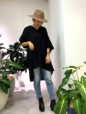 コットンチュニックブラウス ボリューム袖を使った人気ファッションコーディネート Wear