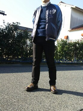 「BLUE BLUE（ブルーブルー）のアイテム（ブルゾン）」を使った、hashiさん（メンズ・167cm）の秋コーディネート