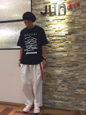 「JUNRED（ジュンレッド）のアイテム（ハンチング/ベレー帽）」を使った、BABAさん（メンズ・177cm）の夏コーディネート