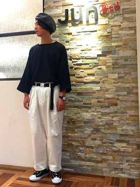 「JUNRED（ジュンレッド）のアイテム（ハンチング/ベレー帽）」を使った、BABAさん（メンズ・177cm）の夏コーディネート