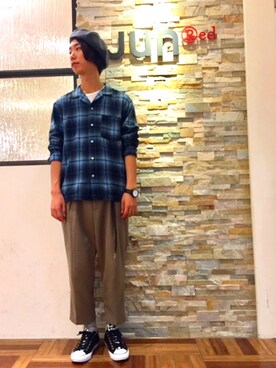 「JUNRED（ジュンレッド）のアイテム（ハンチング/ベレー帽）」を使った、BABAさん（メンズ・177cm）の秋コーディネート