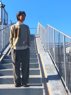 「JUNRED（ジュンレッド）のアイテム（ハンチング/ベレー帽）」を使った、BABAさん（メンズ・177cm）の冬コーディネート