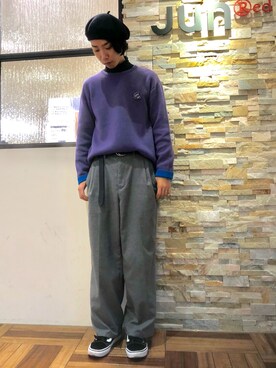 「JUNRED（ジュンレッド）のアイテム（ハンチング/ベレー帽）」を使った、BABAさん（メンズ・177cm）の冬コーディネート