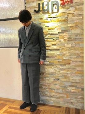 「グレンチェック」｜「アイテム（スリッポン）」を使った、BABAさん（メンズ・177cm）の春コーディネート