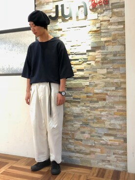 「JUNRED（ジュンレッド）のアイテム（ハンチング/ベレー帽）」を使った、BABAさん（メンズ・177cm）の春コーディネート