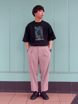 「JUNRED（ジュンレッド）の【AIR DRY/エアドライ】ワイドパンツ（その他パンツ）」を使った、BABAさん（メンズ・177cm）の夏コーディネート