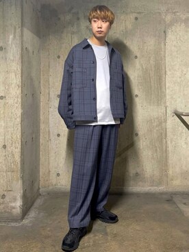 「サックスブルー」｜「アイテム（ブルゾン）」を使った、BABAさん（メンズ・177cm）の冬コーディネート