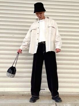 「JUNRED（ジュンレッド）のアイテム（ショルダーバッグ）」を使った、BABAさん（メンズ・177cm）の春コーディネート