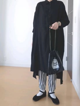 「ストライプパンツ」｜「アイテム（シャツワンピース）」を使った、色めがねさん（レディース・167cm）の春コーディネート