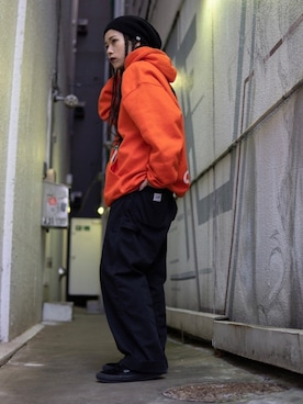 「アイテム（チノパンツ）」を使った、ponさん（レディース・154cm）の冬コーディネート